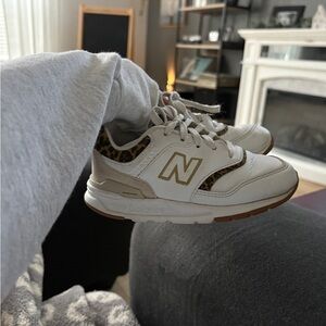 New Balance White and Leopard Print Sneakers
